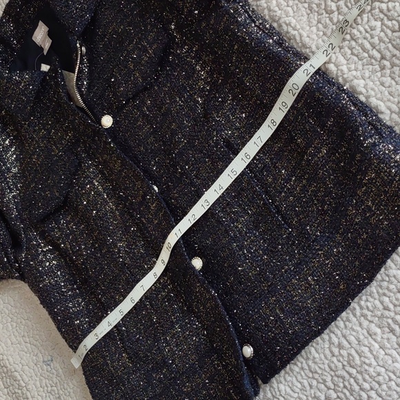 NWT Chico's Sz 2(12/14) Classic Navy Foil Tweed Long Sleeve Jacket Gold Metallic - Picture 7 of 16